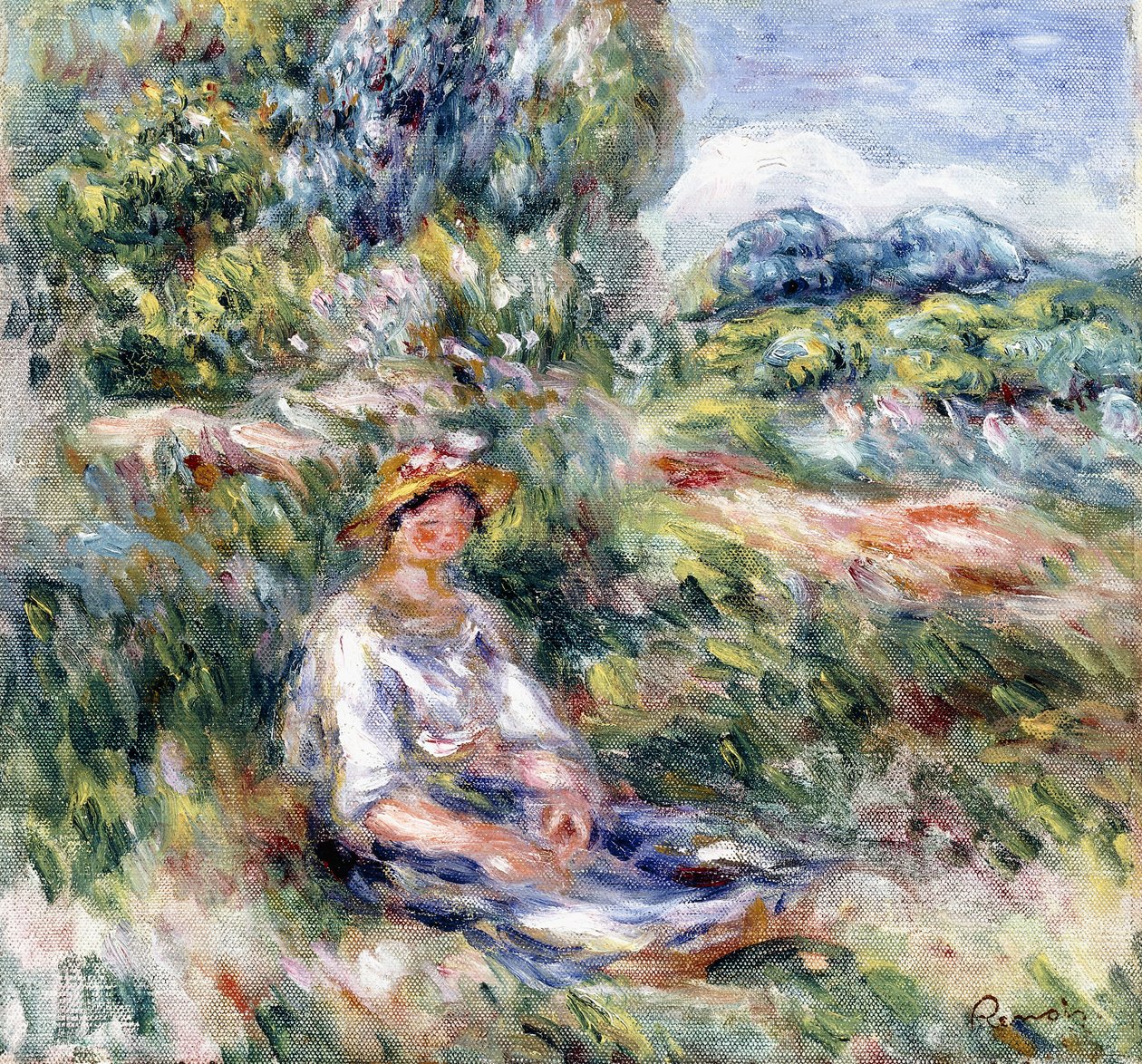Jonge Vrouw Zittend in een Weide door Pierre Auguste Renoir