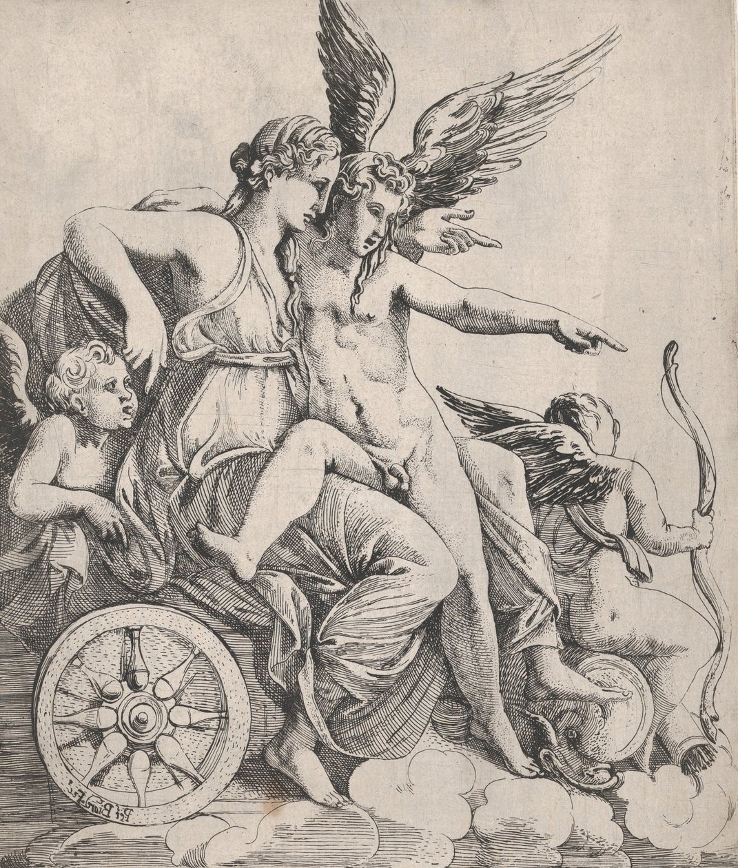 Venus en Cupido op een wagen door Pierre Biard