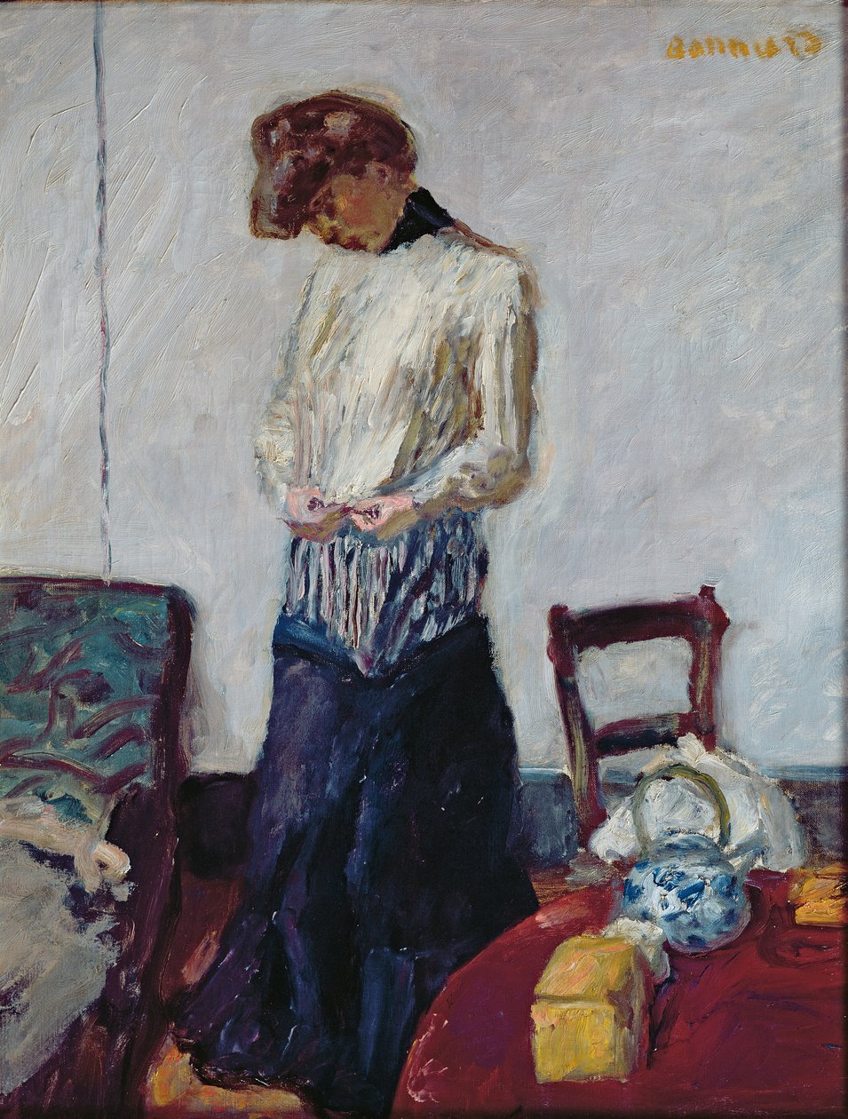 Een vrouw die zich uitkleedt door Pierre Bonnard