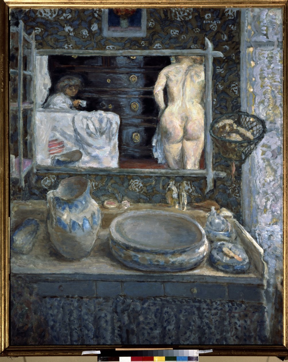 Spiegel boven een wastafel door Pierre Bonnard