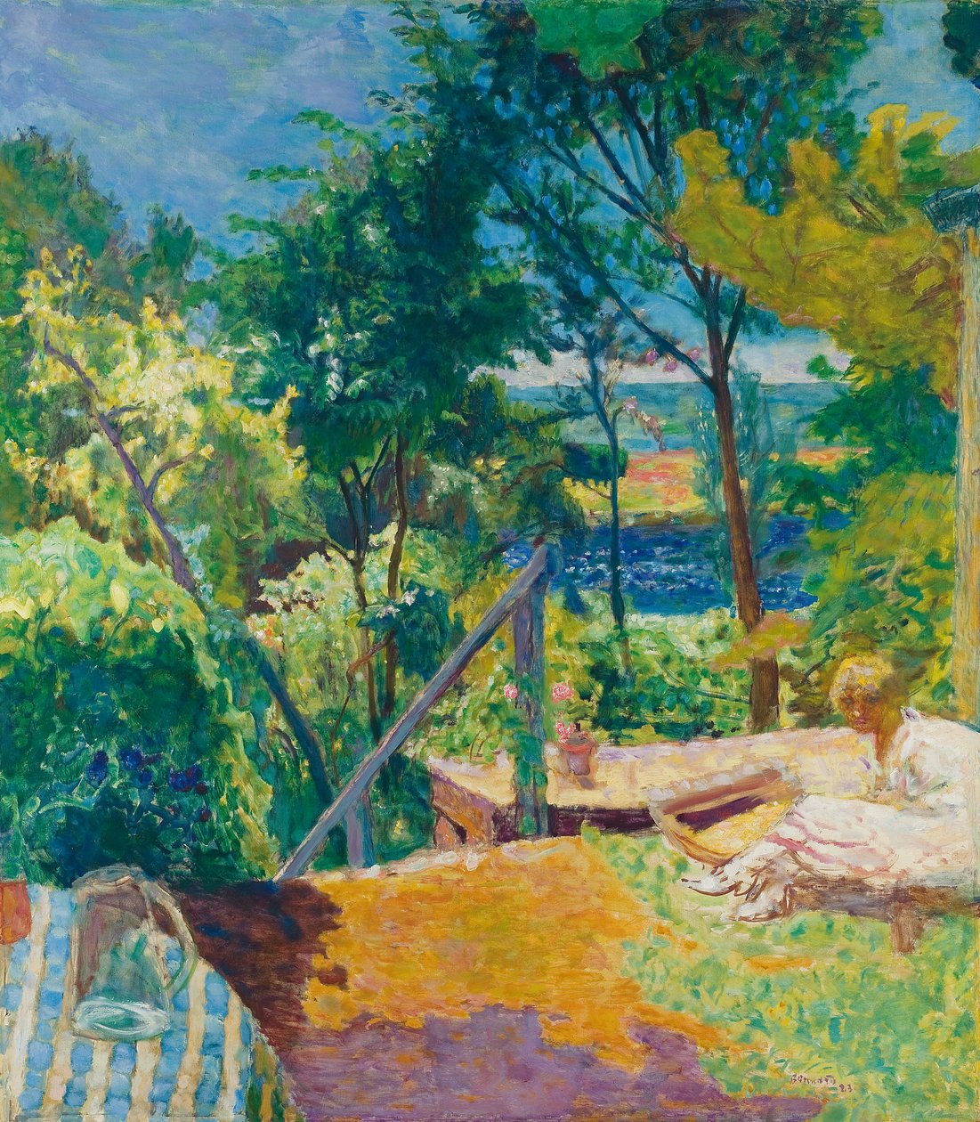 Het terras in Vernon door Pierre Bonnard