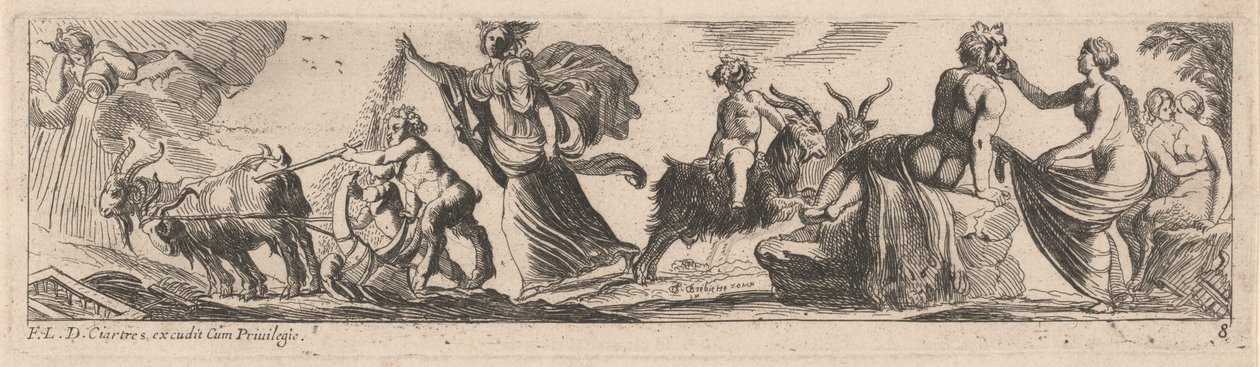 Satyr die een paar geiten drijft door Pierre Brebiette