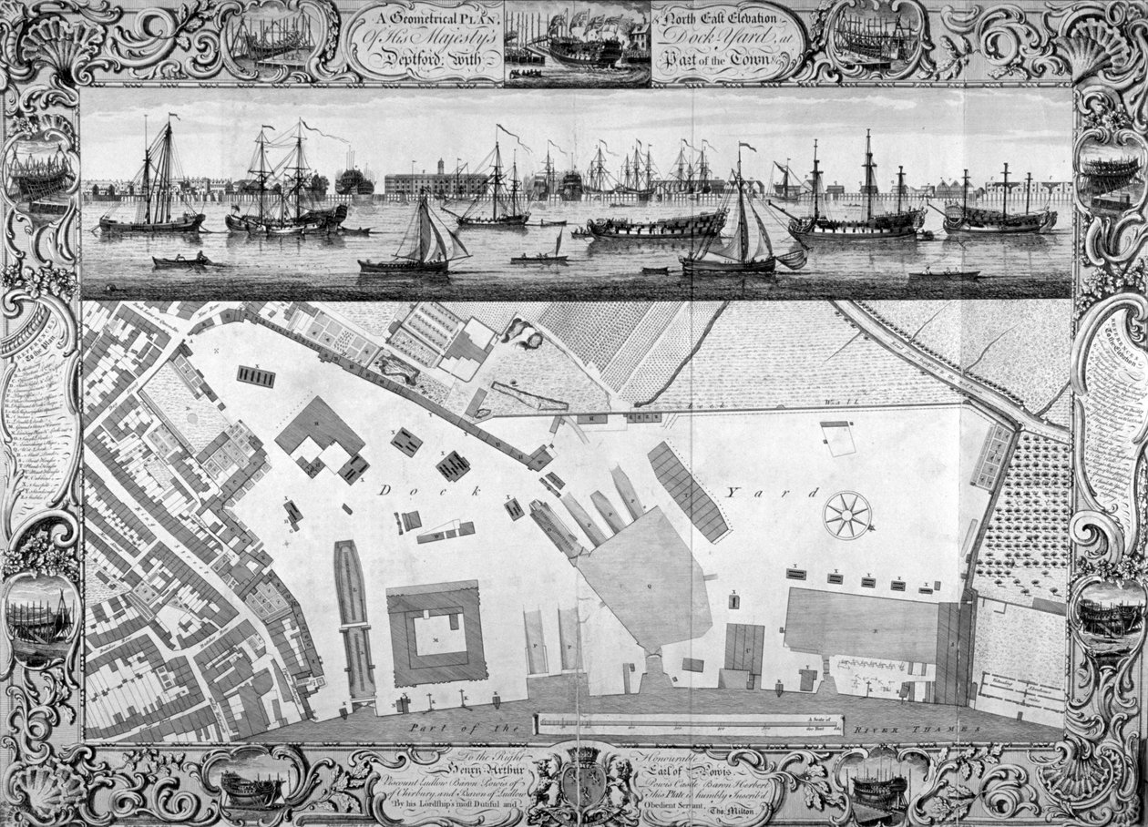 Deptford Docks, Londen, 1753 door Pierre Charles Canot