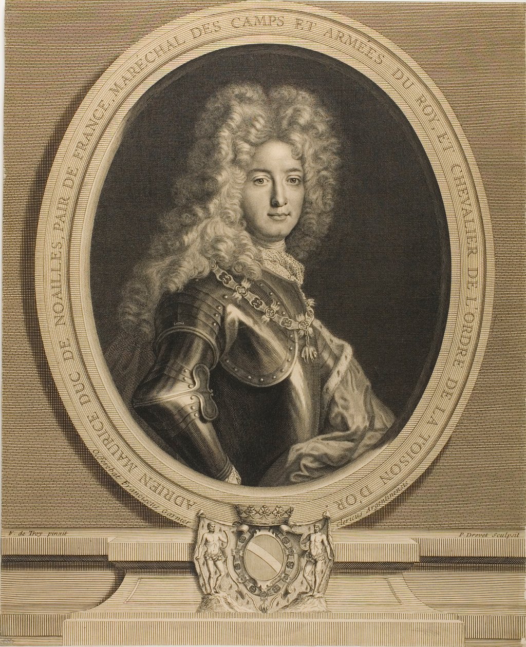 Portret van Adrien-Maurice, hertog van Noailles door Pierre Drevet