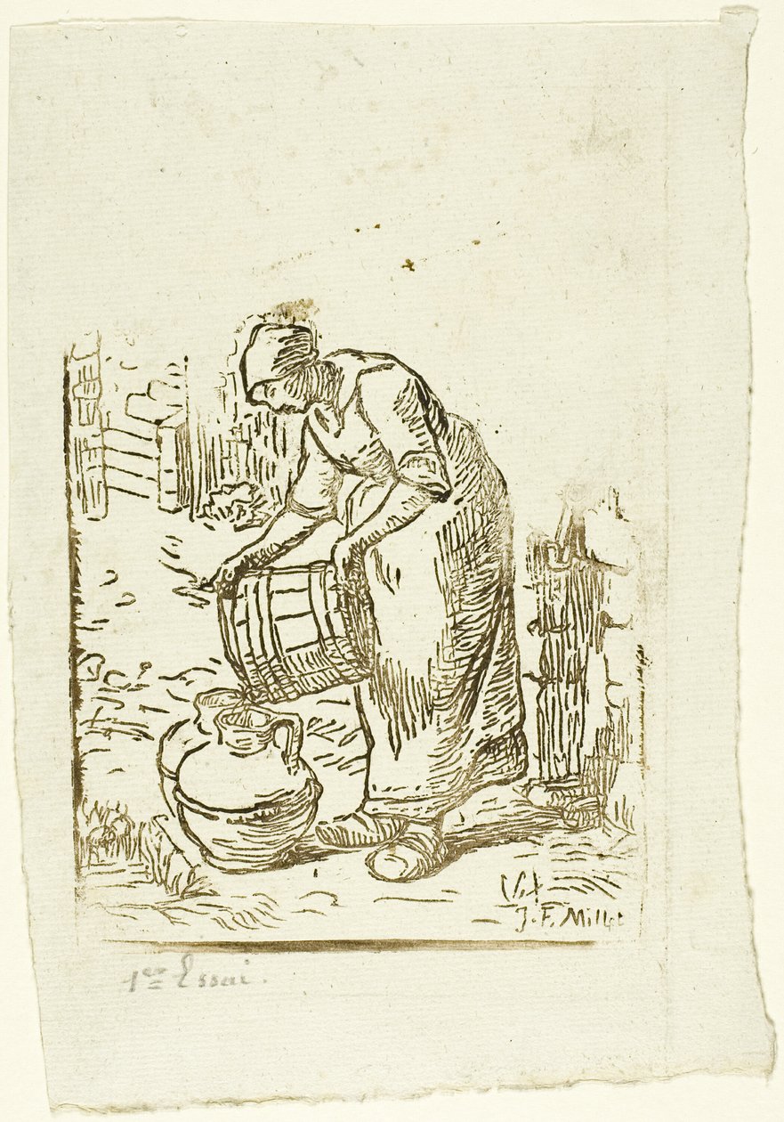 Vrouw die Waterkannen Vult door Pierre Millet