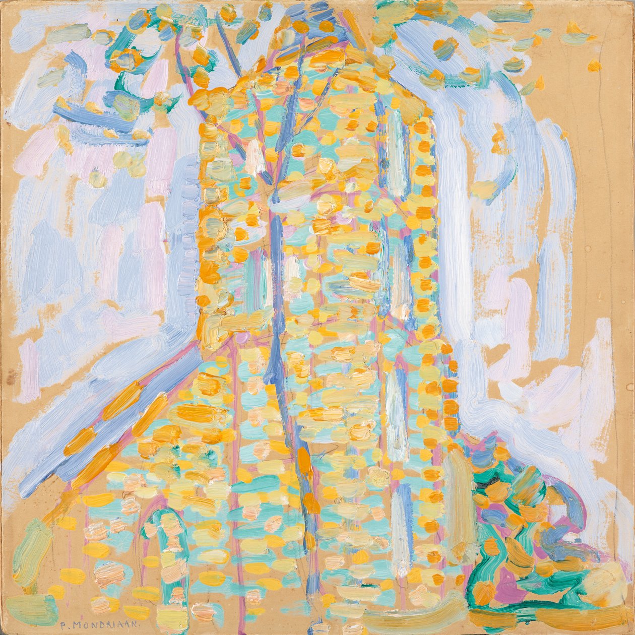 Kerk in Domburg met boom, 1909 door Piet Mondrian
