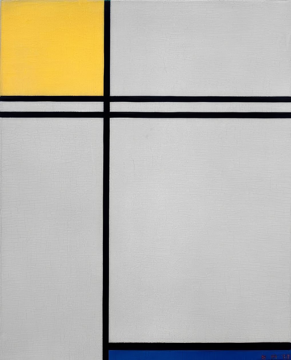 Compositie met geel, blauw en dubbele lijn door Piet Mondrian