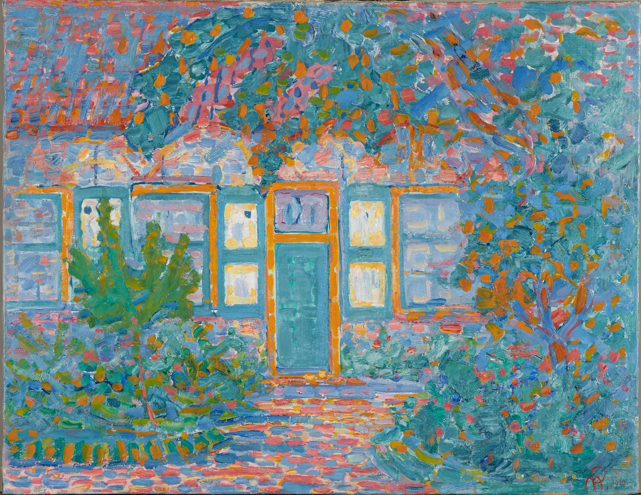 Klein huis in zonlicht, ca. 1910 door Piet Mondrian