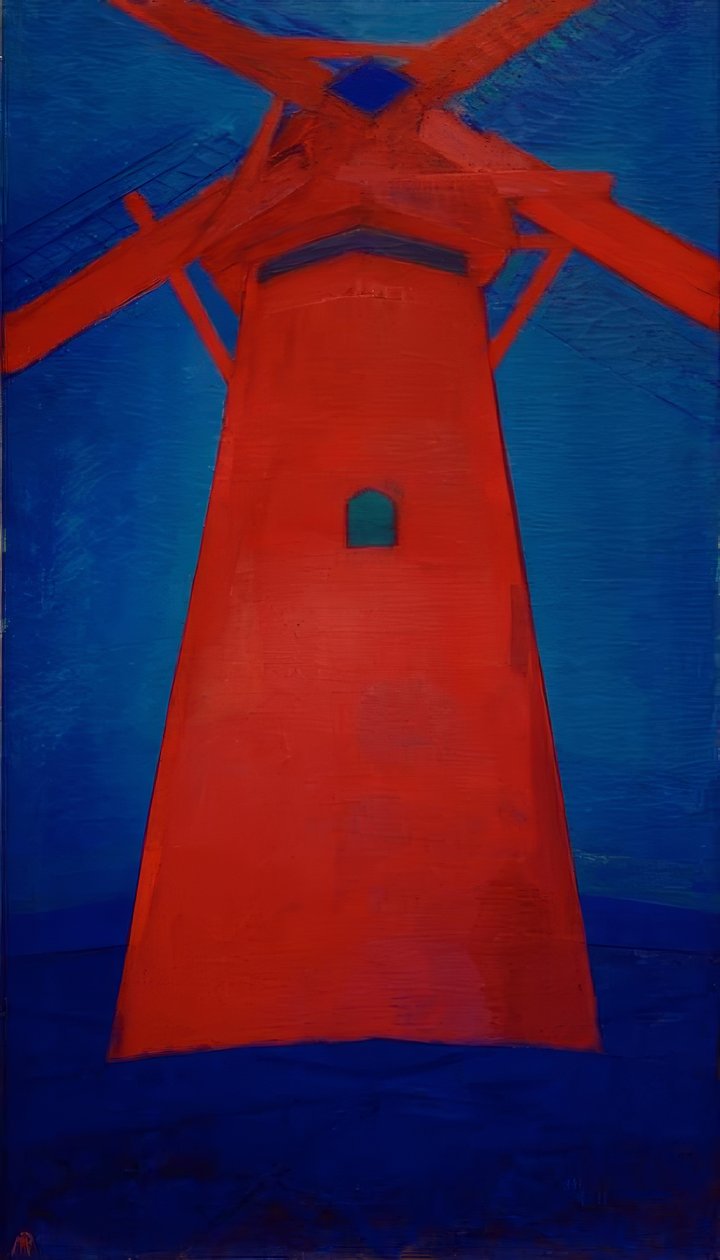 Molen; Rode molen in Domburg door Piet Mondrian