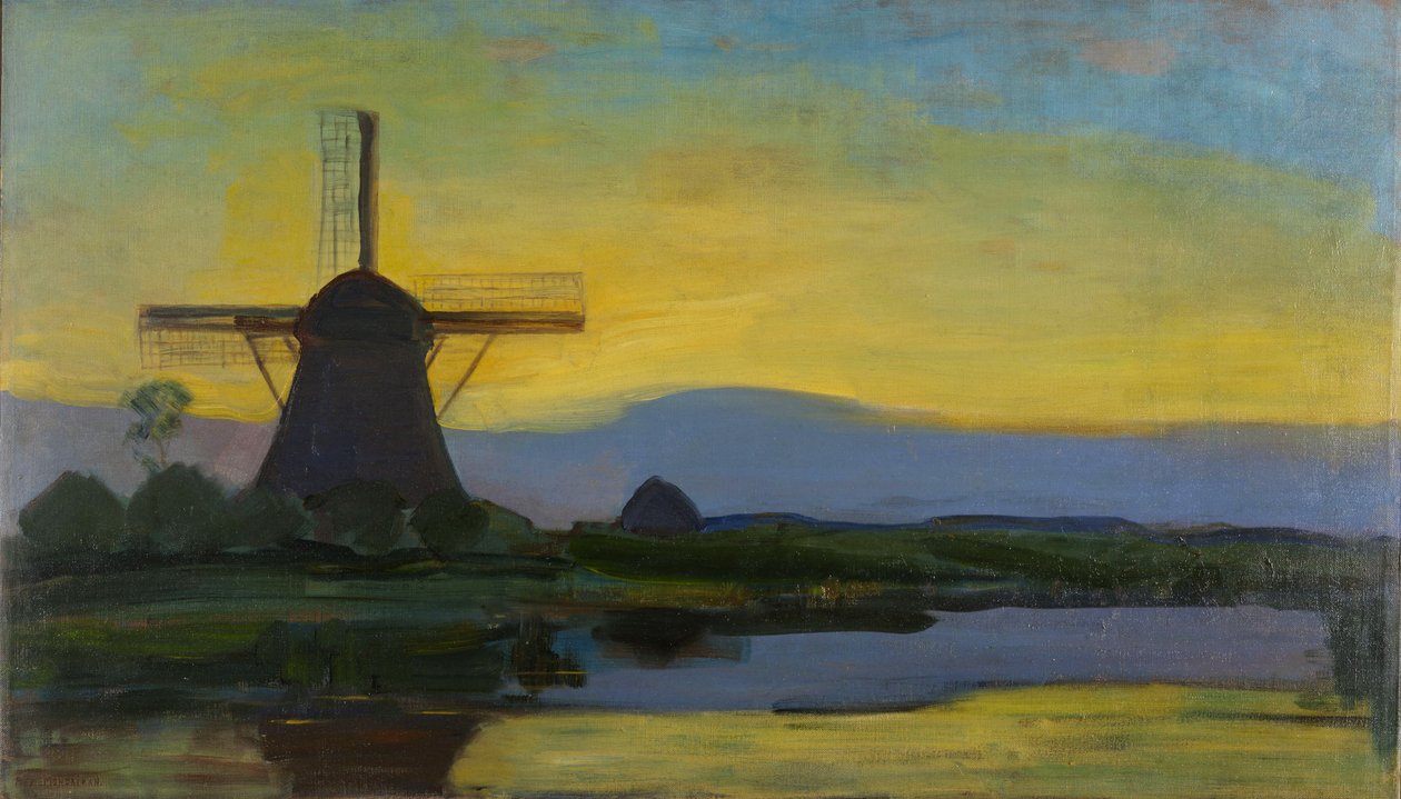 De Oostzijdse Molen bij Nacht door Piet Mondrian