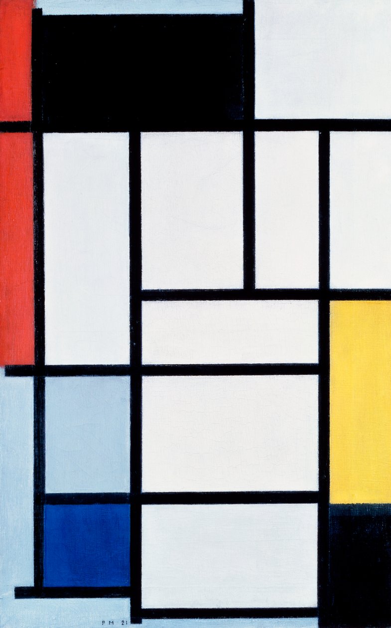 Compositie met rood, geel en blauw door Piet Mondrian