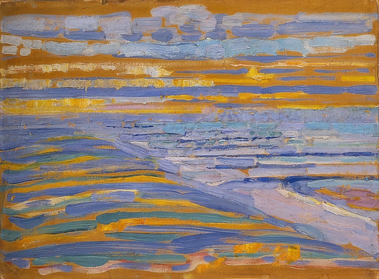 Duinen met strand en pier, Domburg. 1909 door Piet Mondrian