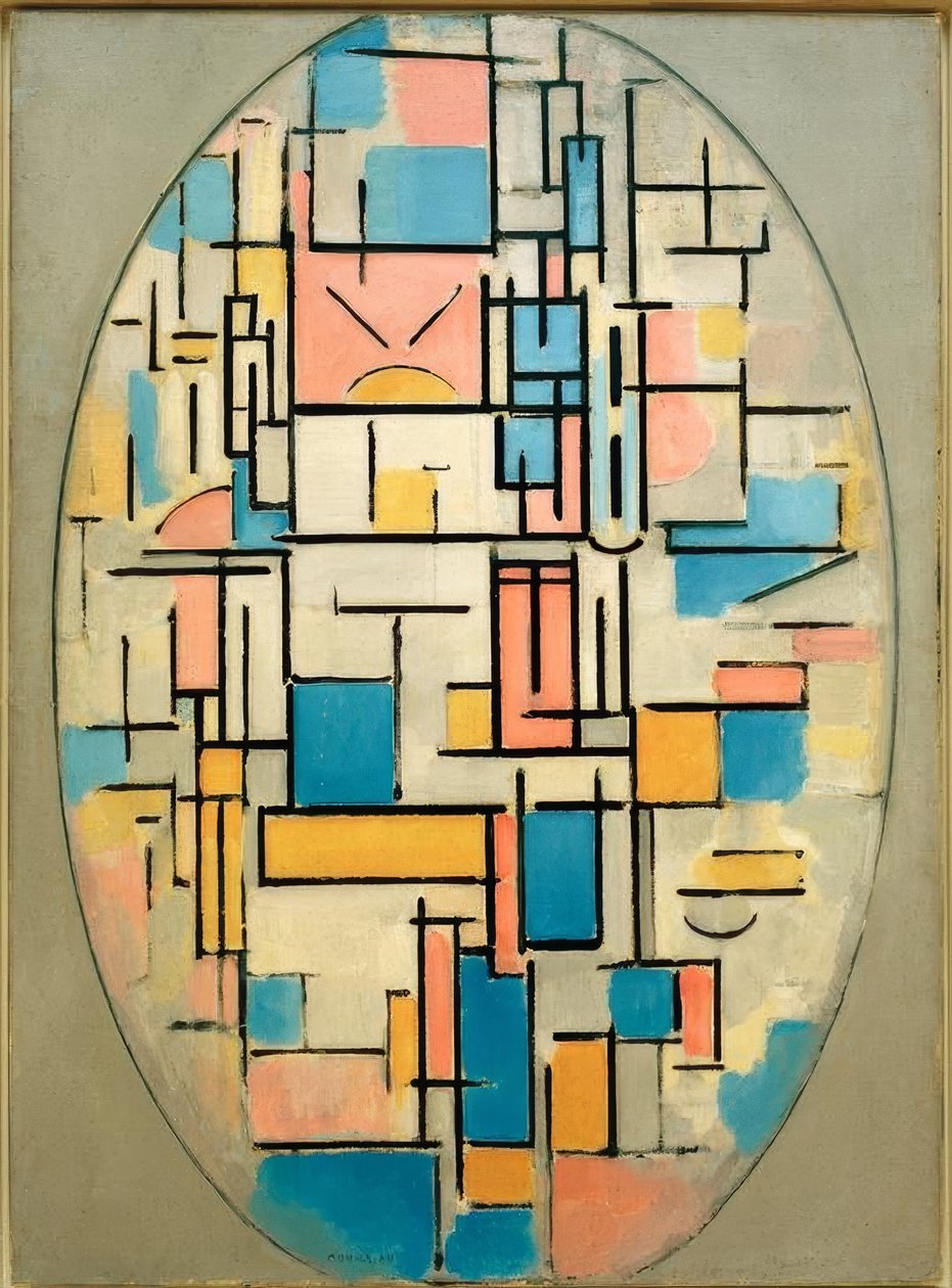 Compositie in Ovaal met Kleurvlakken 1 door Piet Mondrian