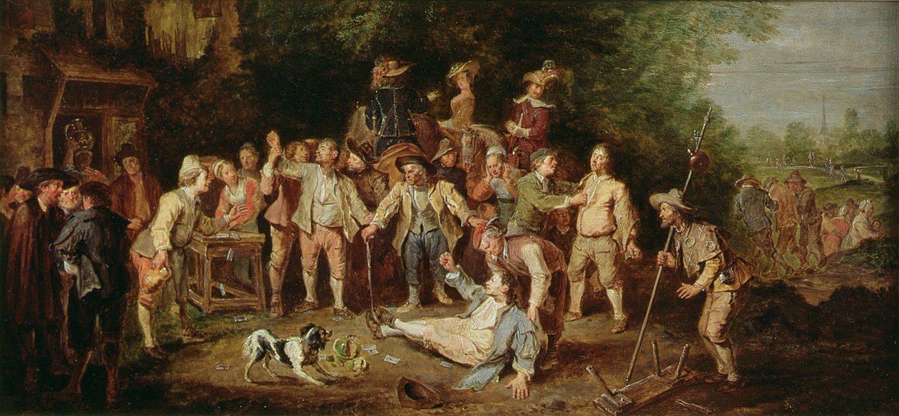 Boeren die Vechten Buiten een Herberg door Pieter Angillis
