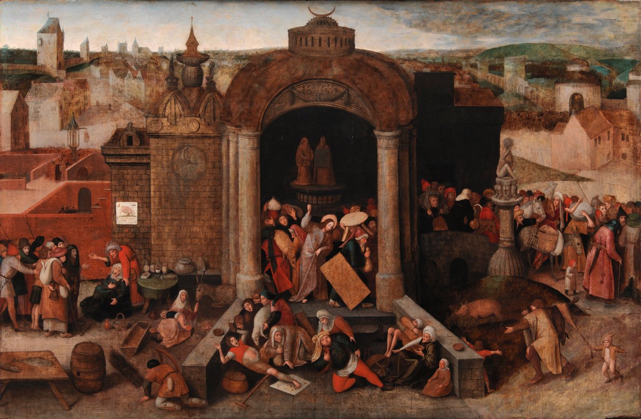 Christus verdrijft de geldwisselaars uit de tempel door Pieter Bruegel the Elder