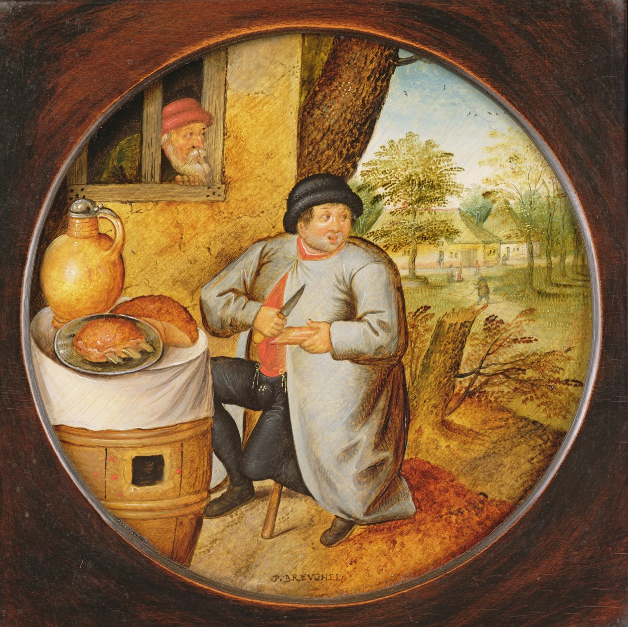 De man die hout en vlees snijdt met hetzelfde mes door Pieter Brueghel the Younger