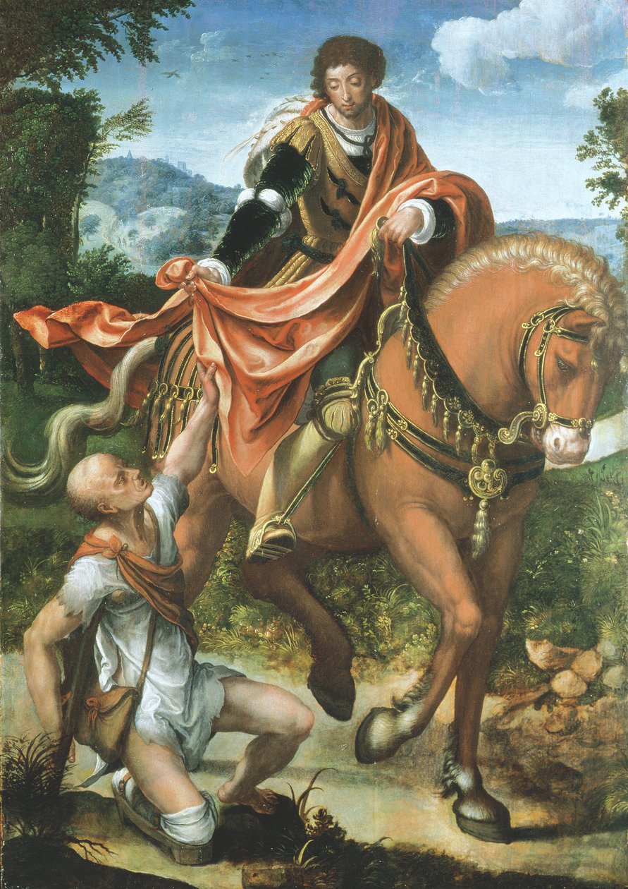 Sint Martinus verdeelt zijn Mantel door Pieter Coecke van Aelst
