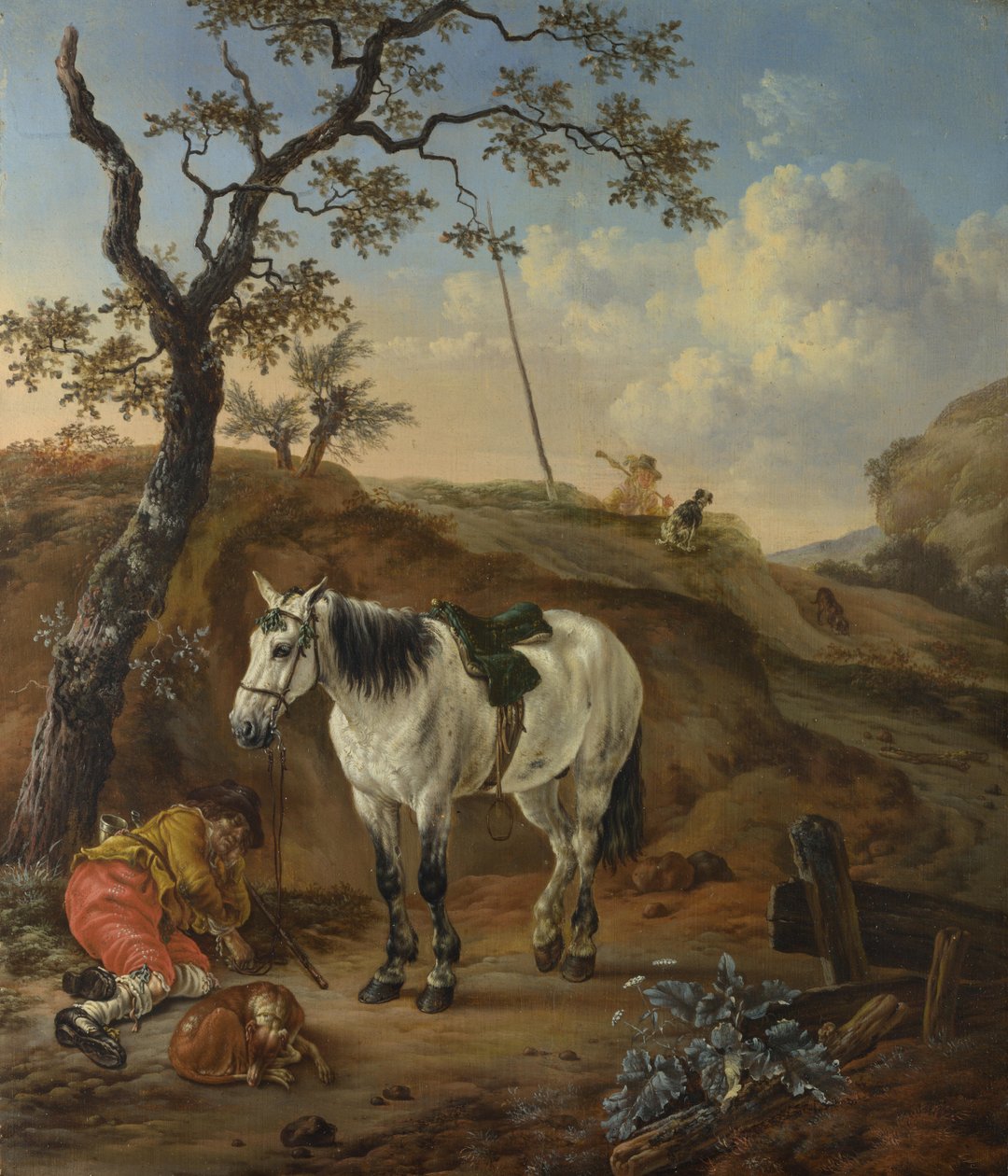Een wit paard naast een slapende man door Pieter Cornelisz. Verbeeck
