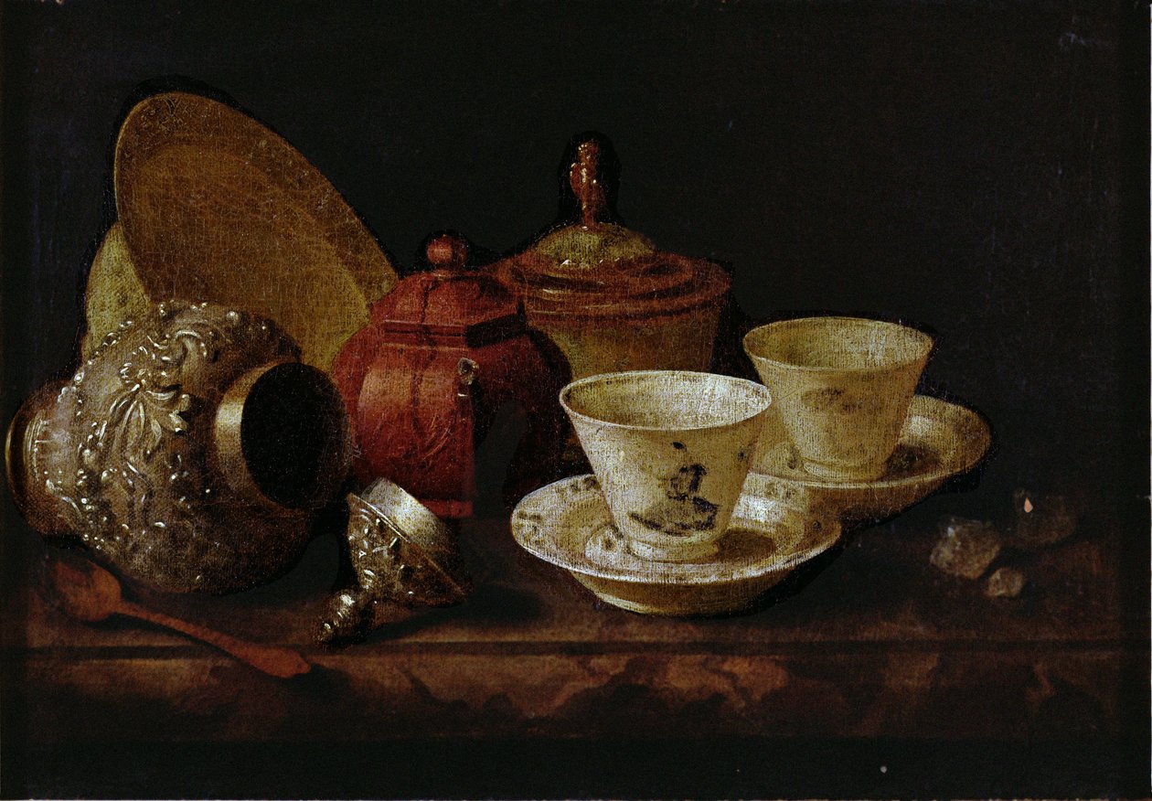 Stilleven met Theekopjes door Pieter Gerritsz. van Roestraten