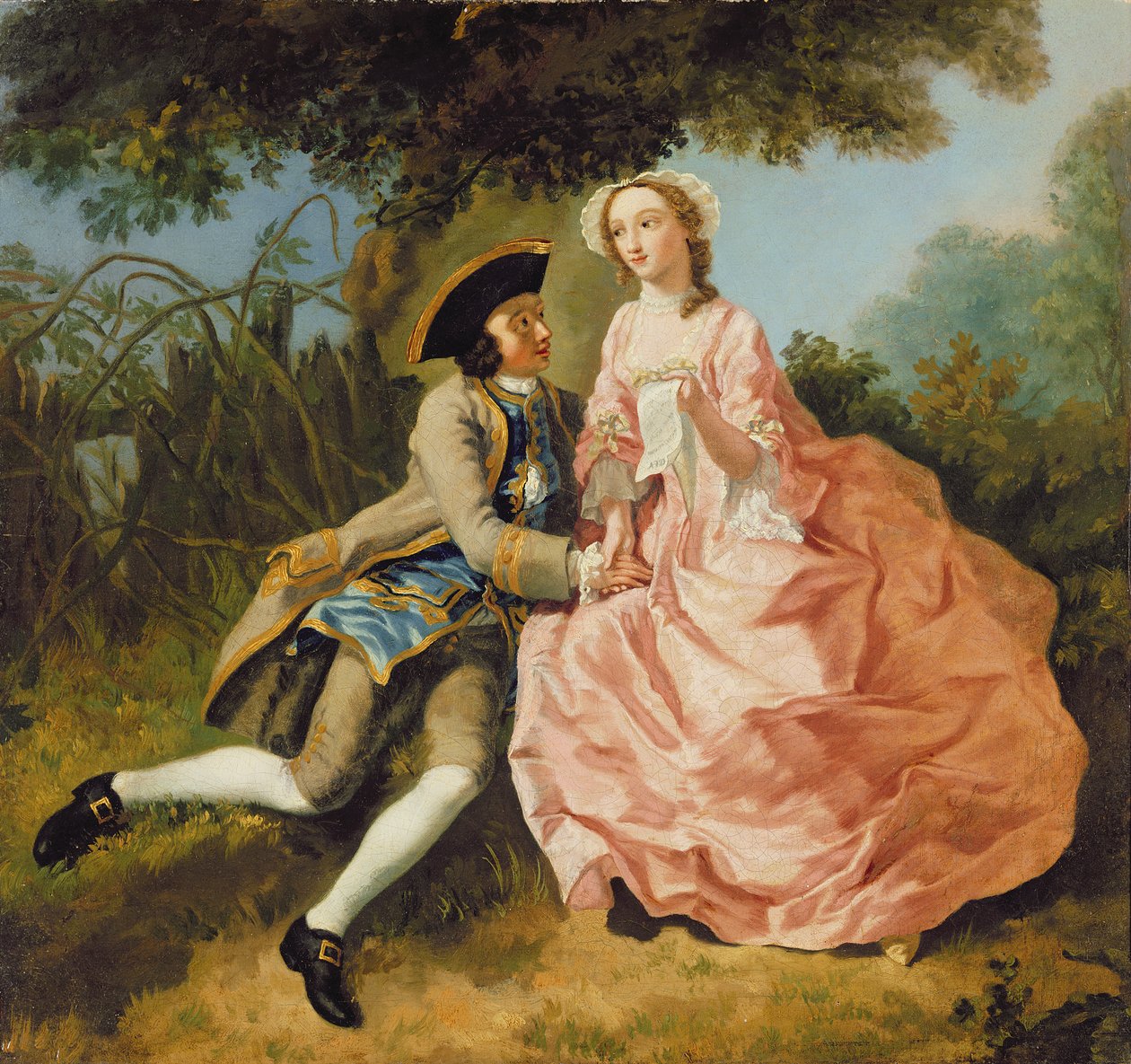 Liefhebbers in een landschap, ca. 1740 door Pieter Jan van Reysschoot