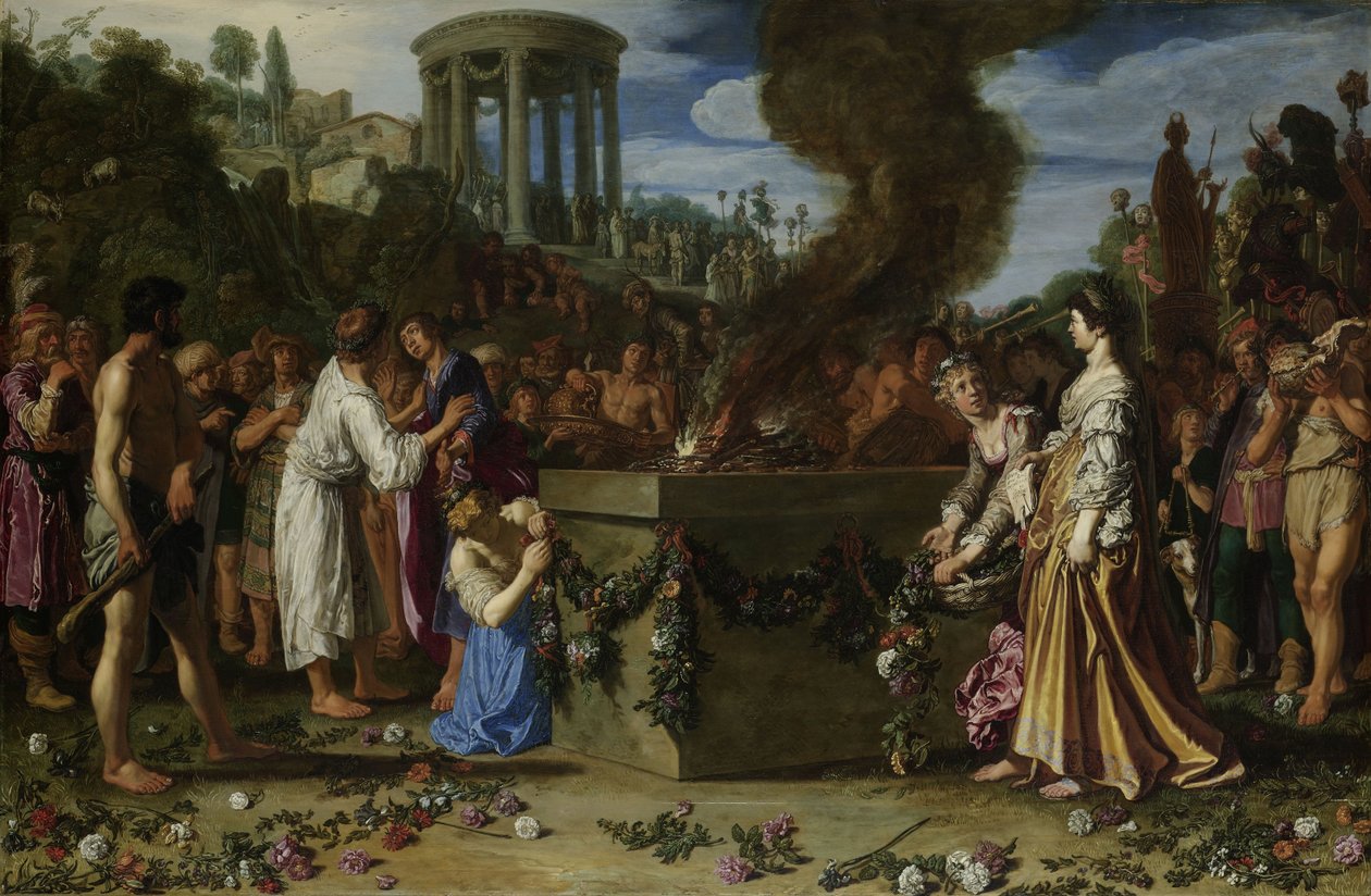 Orestes en Pylades discussiëren bij het altaar, 1614 door Pieter Lastman