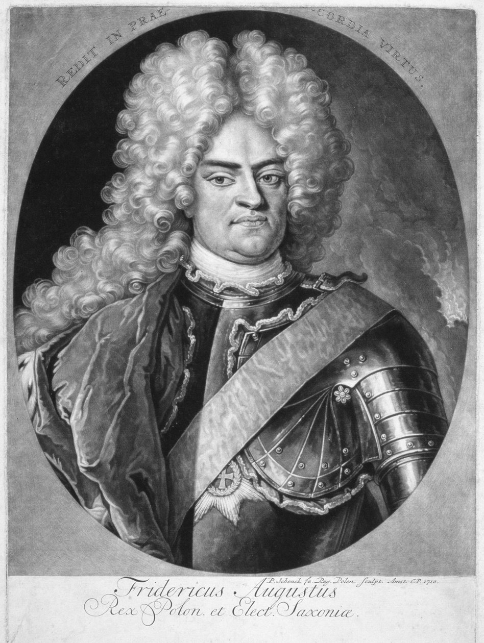 Augustus II (1670-1733) Koning van Polen, 1710 door Pieter Schenk