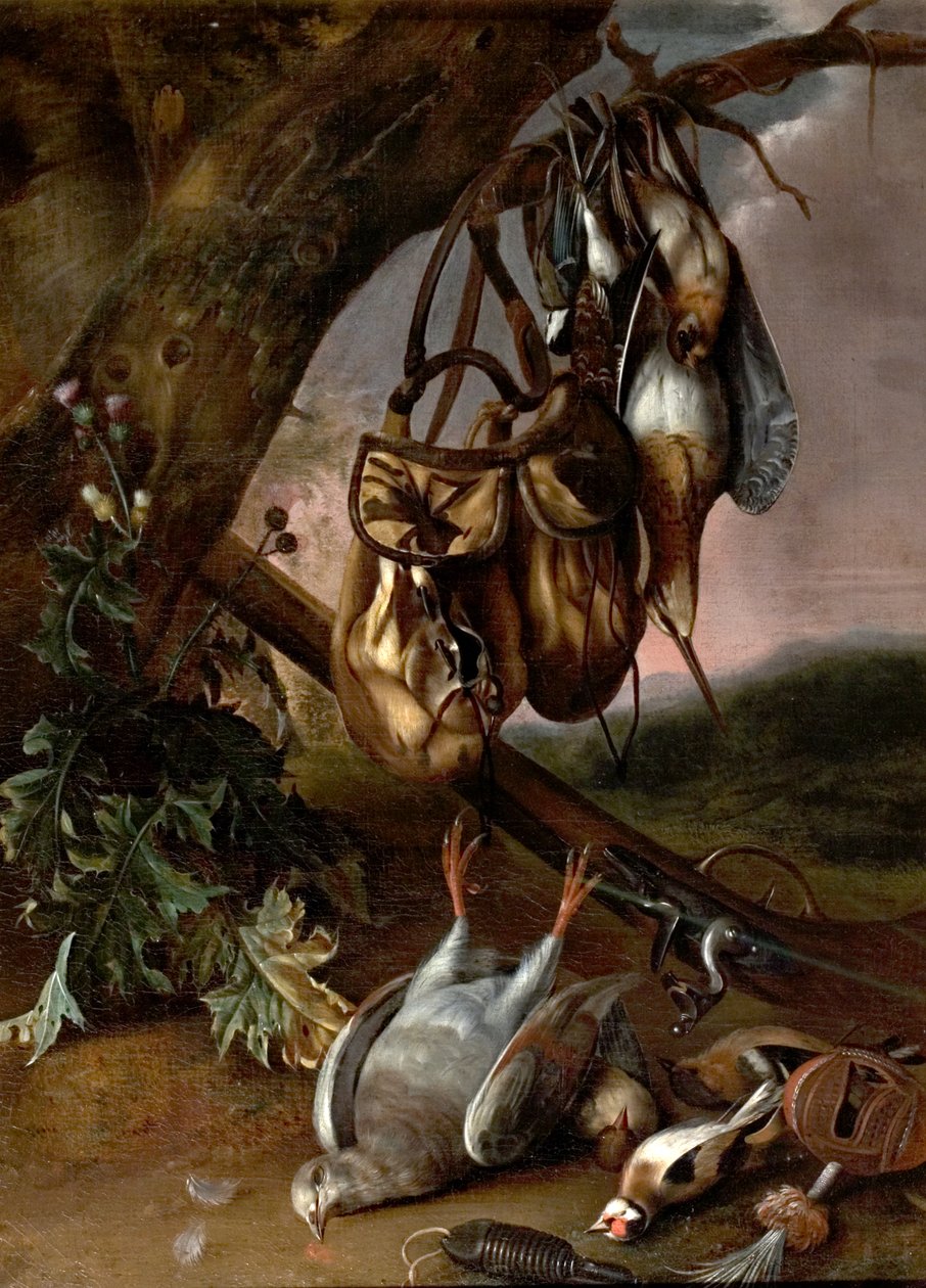 Stilleven met dood wild (duif en andere vogels) door Pieter Withoos