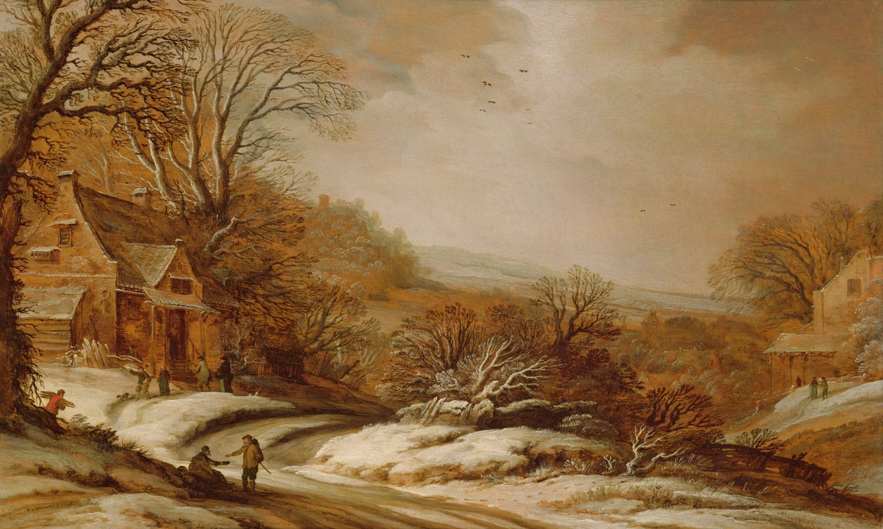 Winterlandschap met huisjes, 1625 door Pieter Dircksz Santvoort