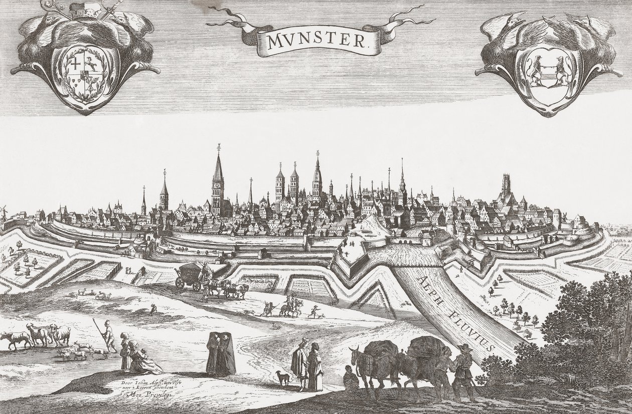 Panorama van Münster, Duitsland door Pieter (after) Nolpe