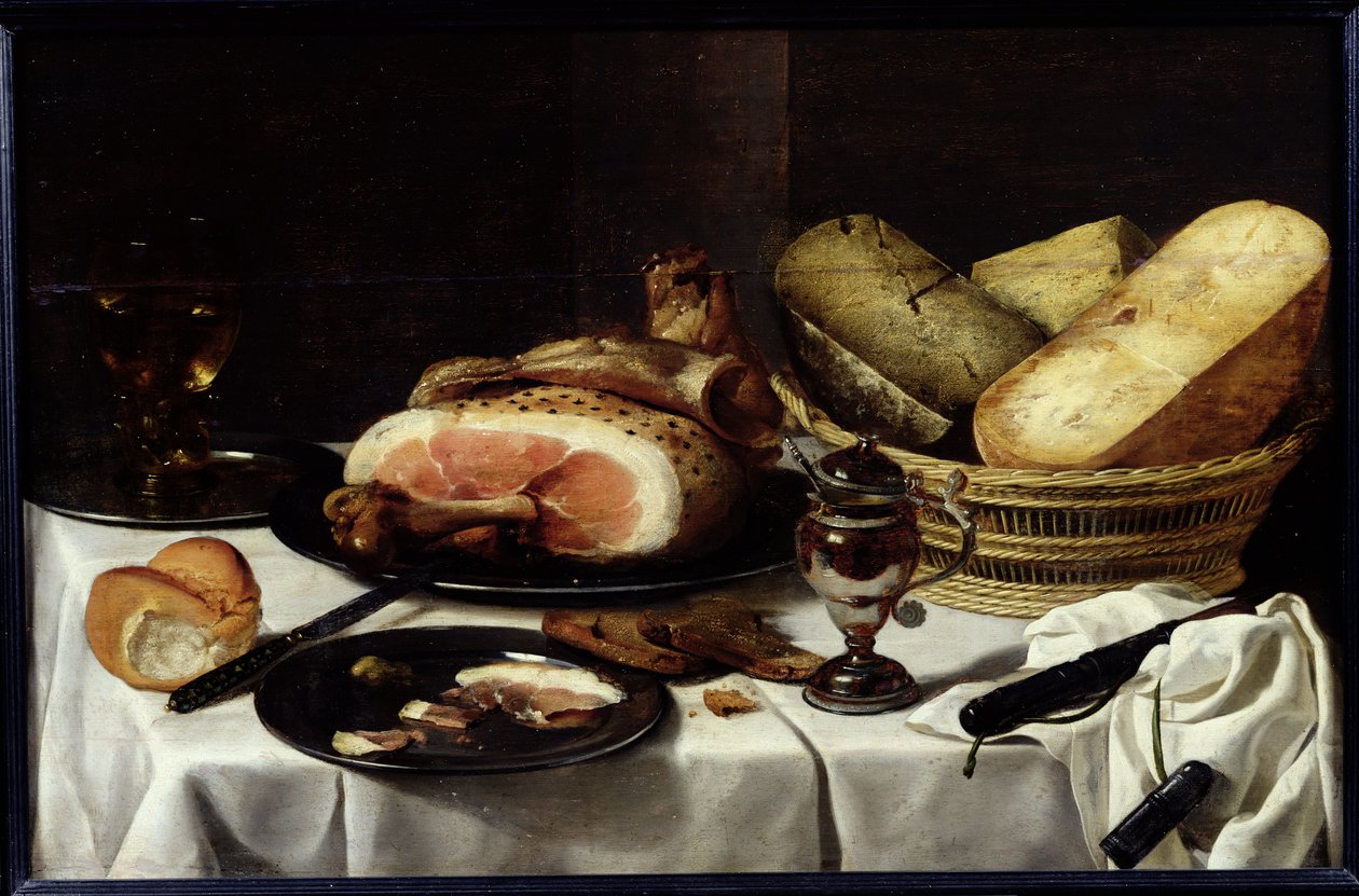 Stilleven met ham door Pieter Claesz