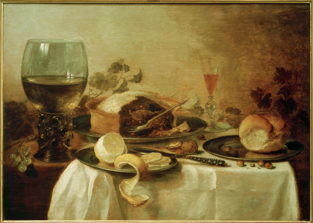 Stilleven met pastei door Pieter Claesz