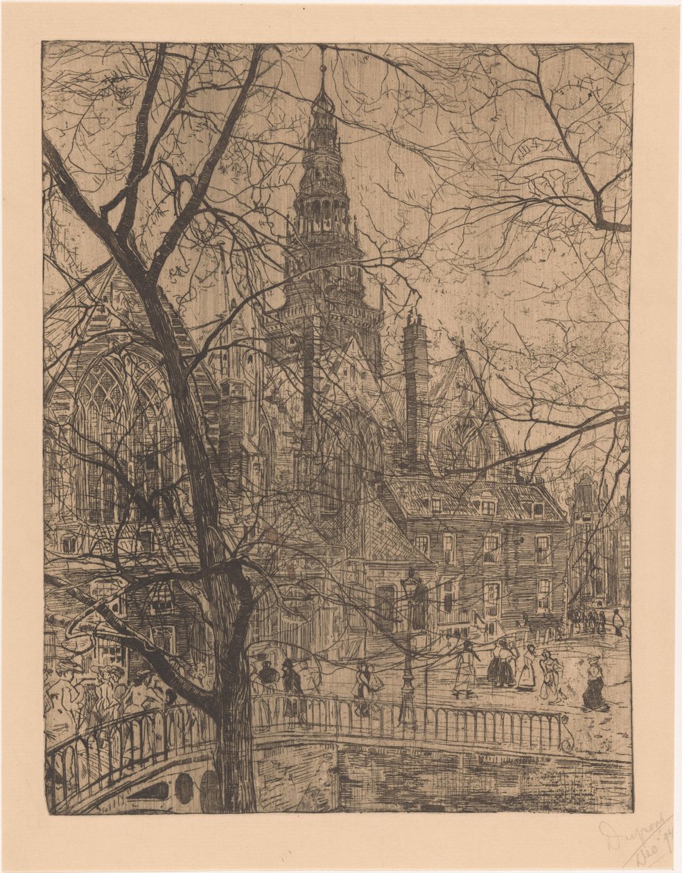 Oude Kerk in Amsterdam door Pieter Dupont (signed by artist)