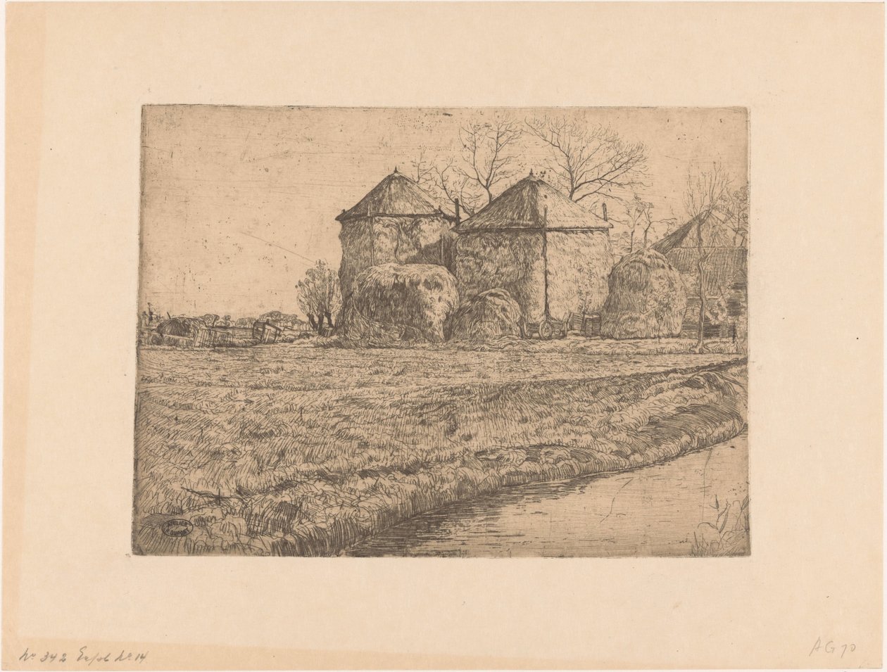 Boerderij met twee hooischuren door Pieter Dupont