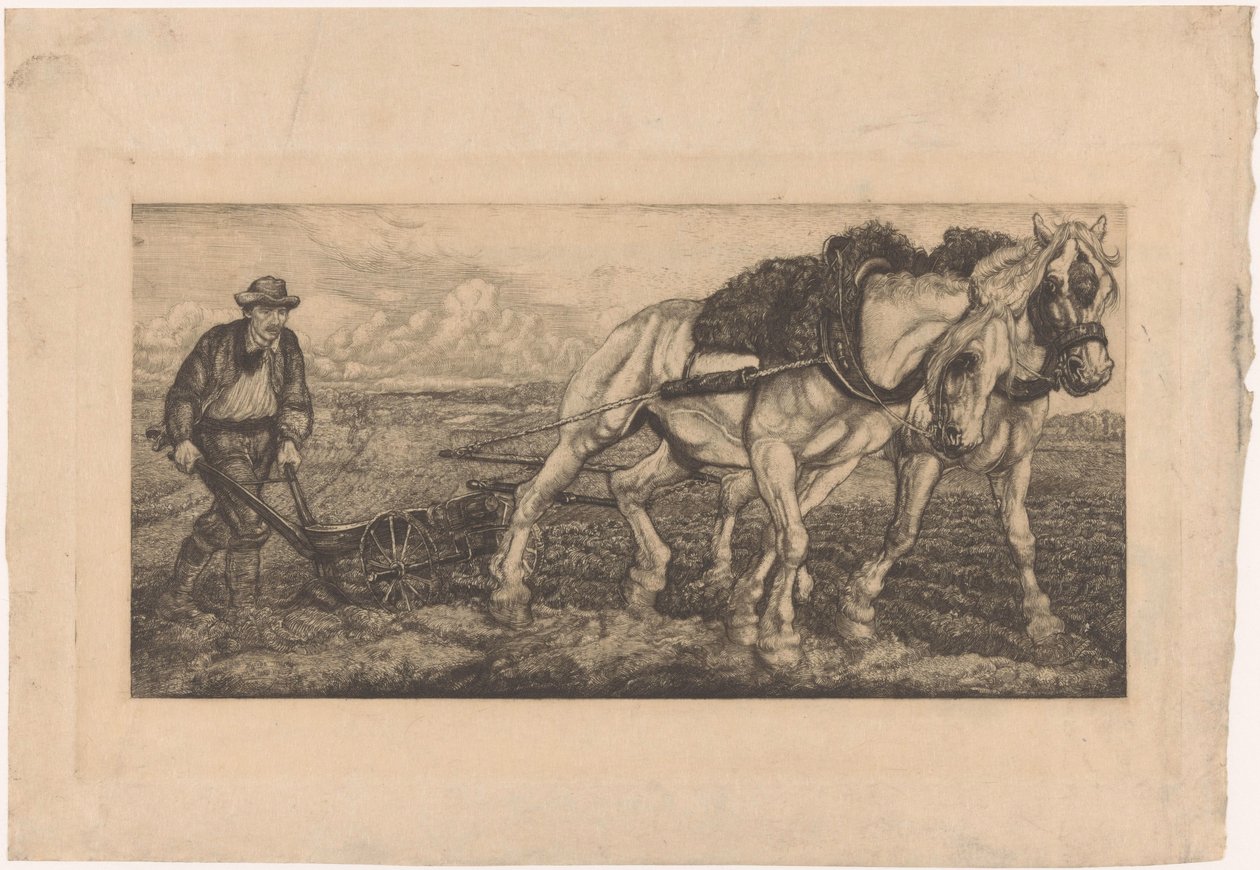 Twee ploegende paarden door Pieter Dupont
