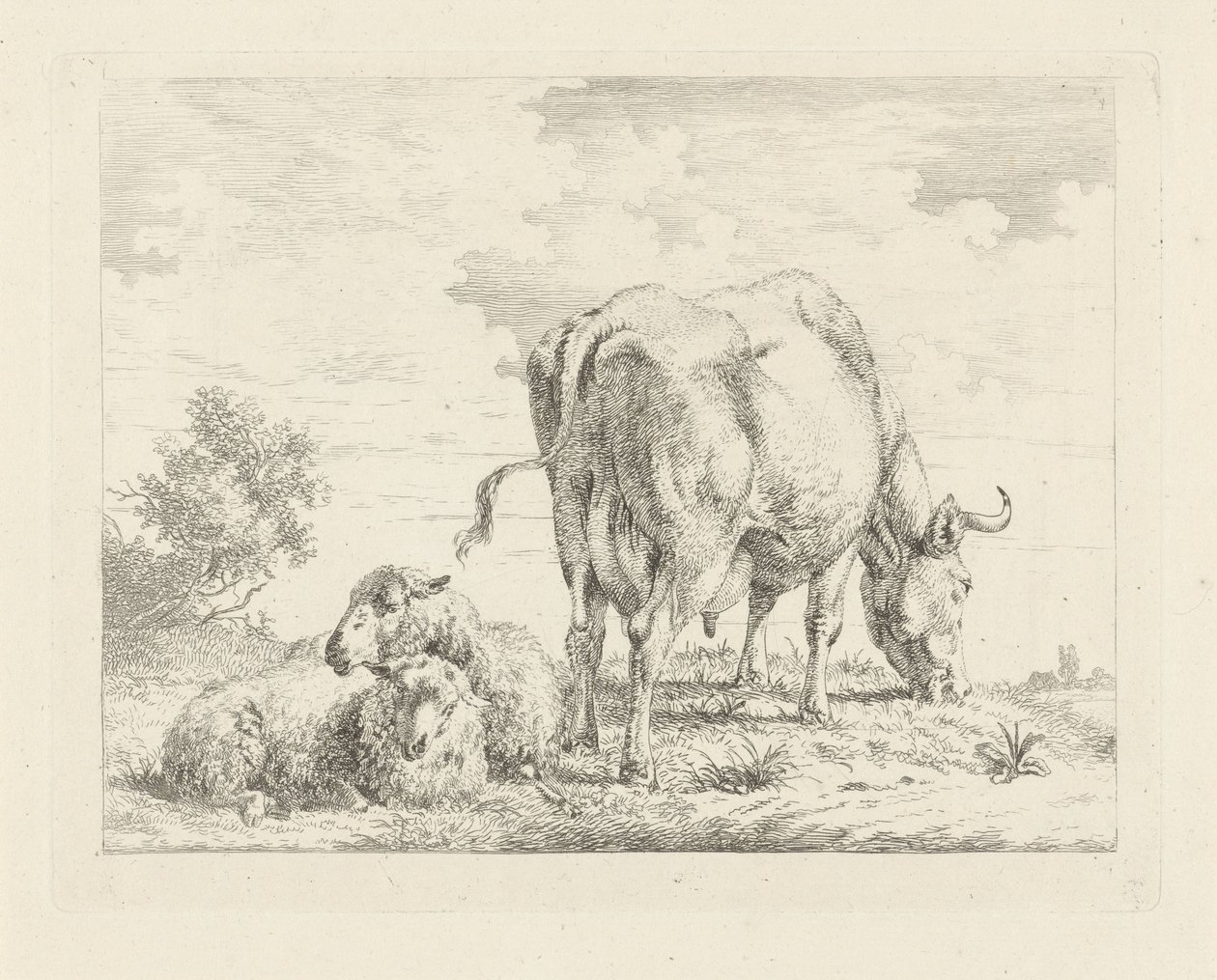 Koe met twee schapen door Pieter Gerardus van Os