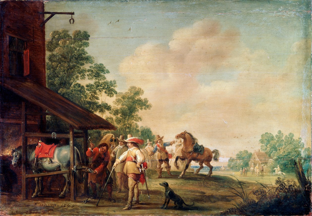 Een smederij, 1648 door Pieter Meulener