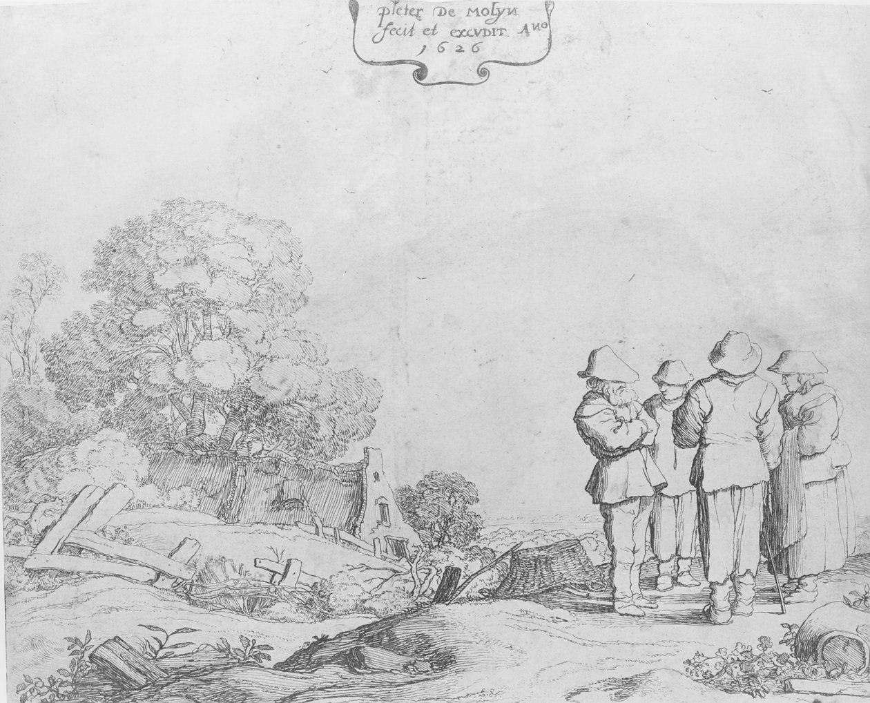 Drie Boeren en een Vrouw, 1626 door Pieter Molijn