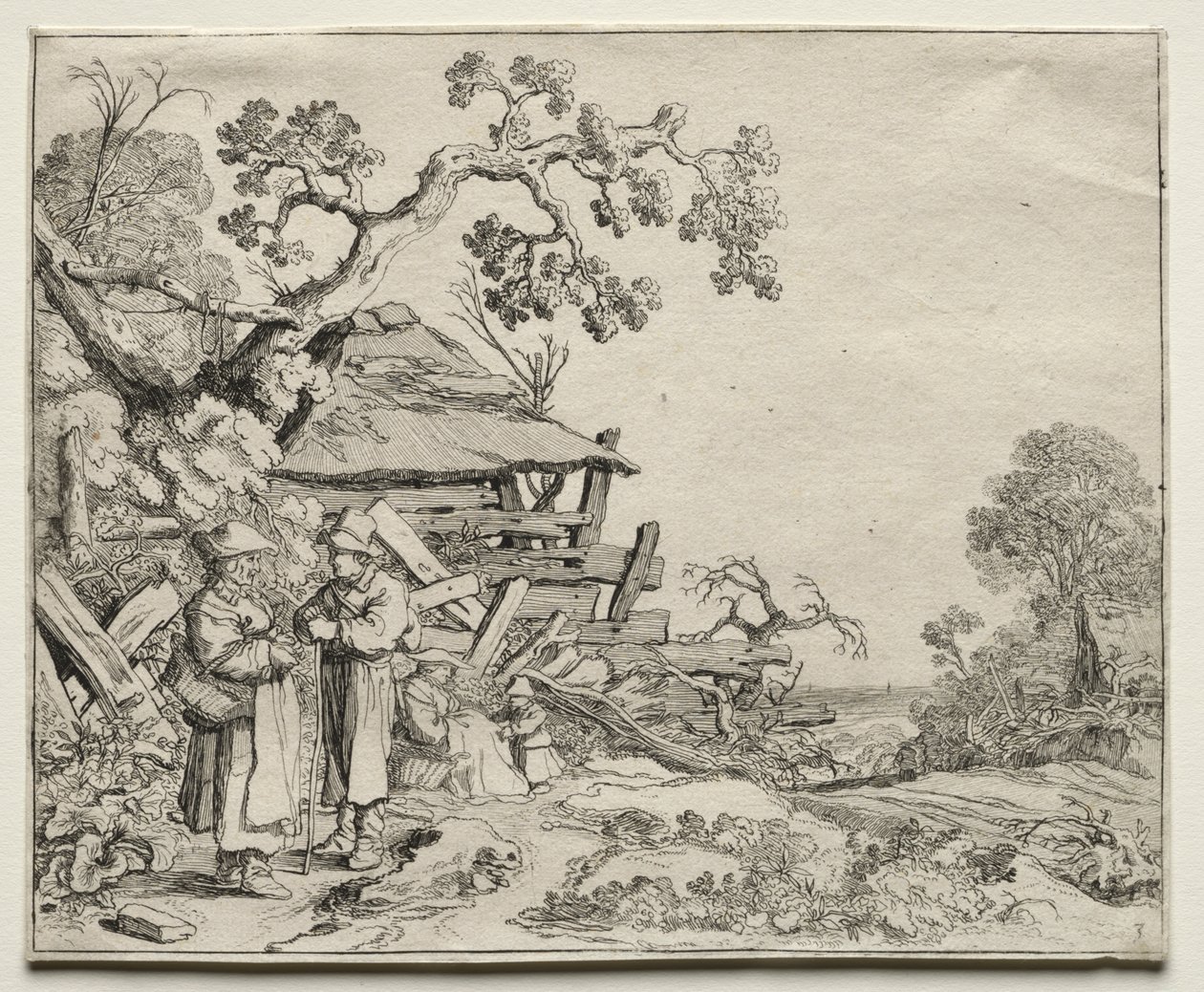 Landschap met twee boeren die praten door Pieter Molyn