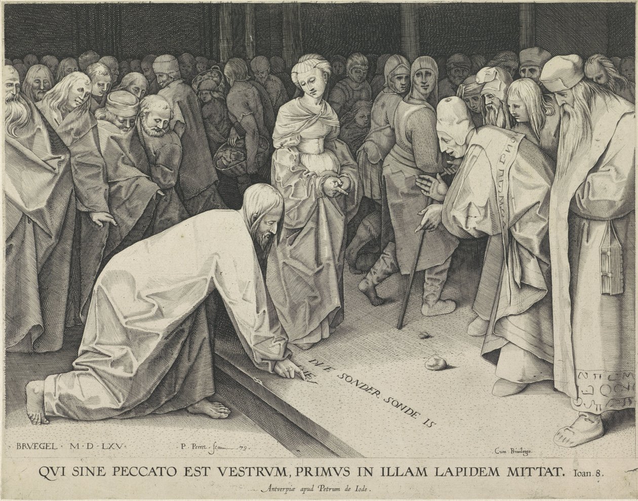 Christus en de overspelige vrouw door Pieter Perret