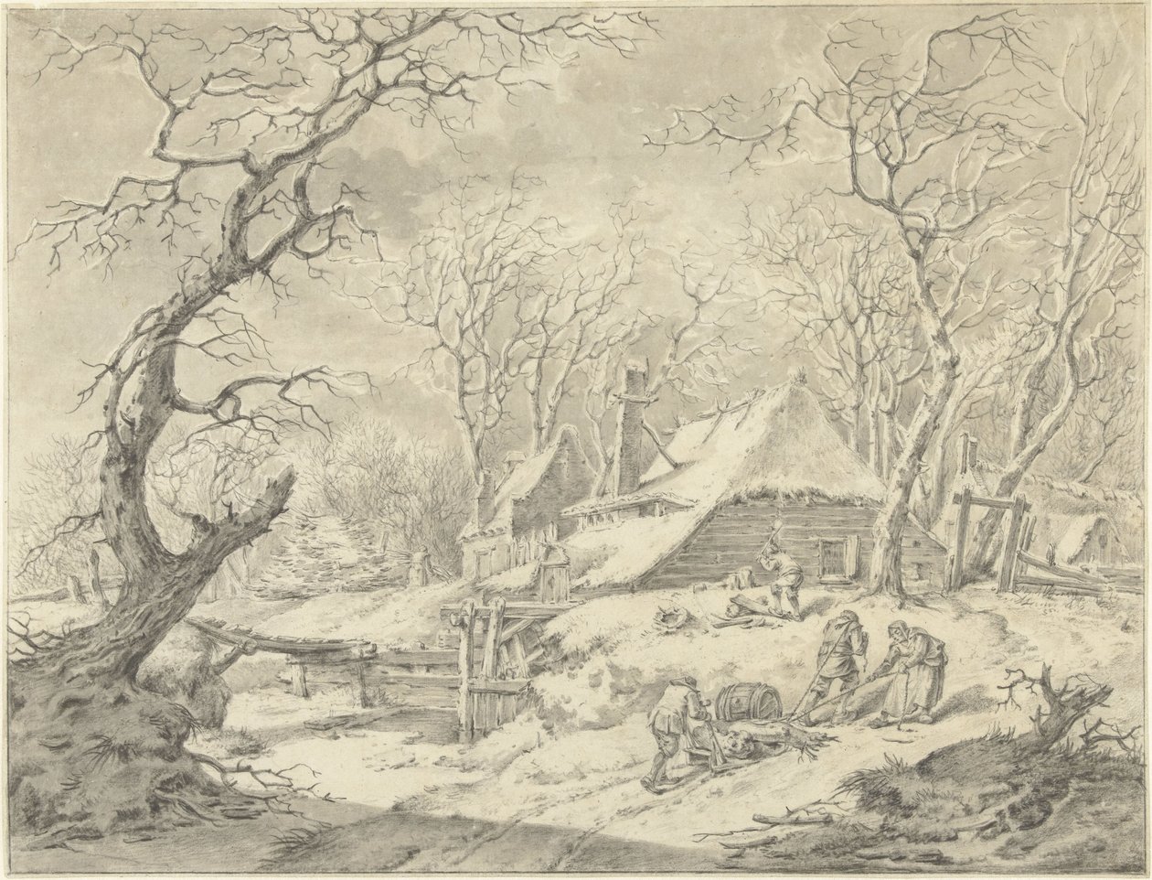 Winterlandschap met boerderij door Pieter Pietersz. Barbiers
