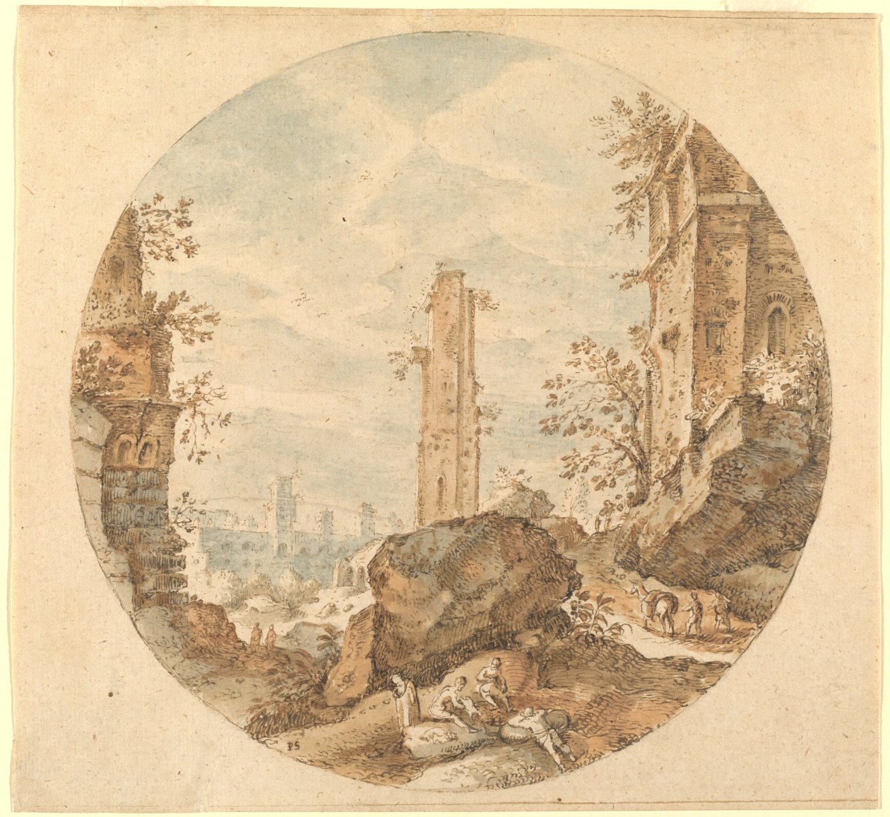 Reizigers tussen Romeinse Ruïnes door Pieter Stevens
