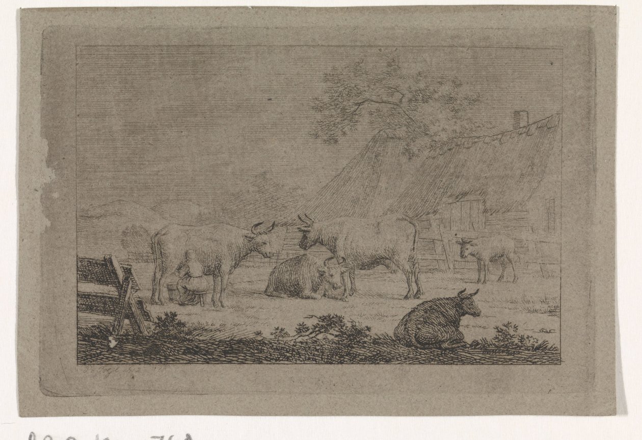 Boerenerf met koeien door Pieter de Goeje
