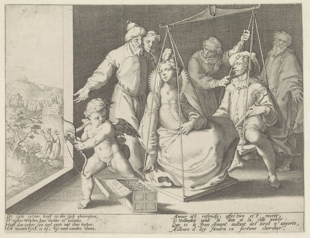 De huwelijksweegschaal door Pieter de Jode (I) (attributed to)