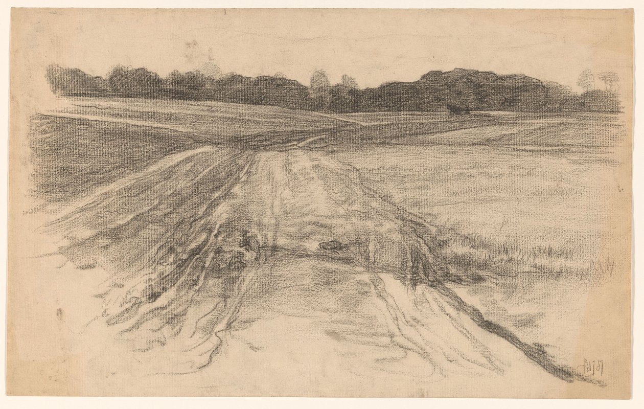 Landweg door het open veld door Pieter de Josselin