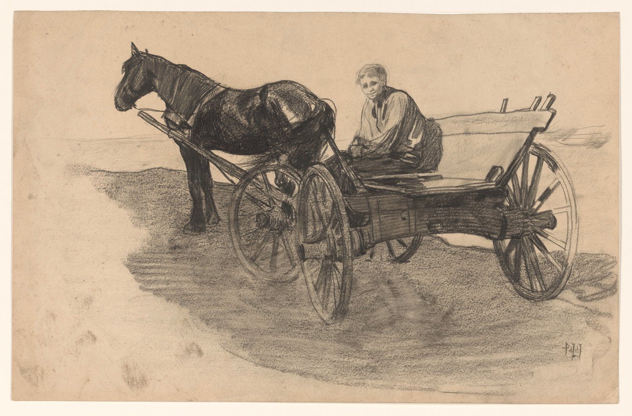 Paard en wagen met iemand erin door Pieter de Josselin