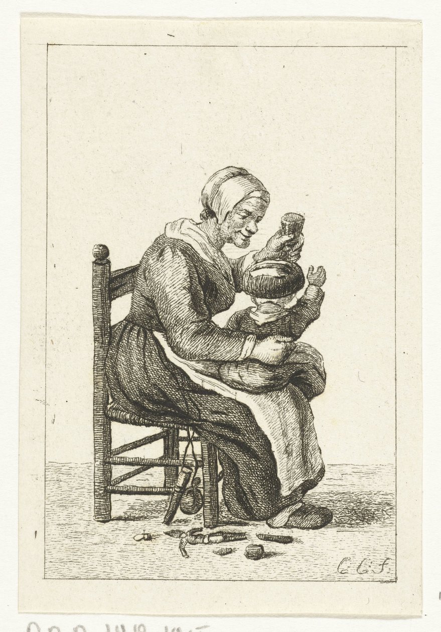 Vrouw met kind op schoot door Pieter de Mare