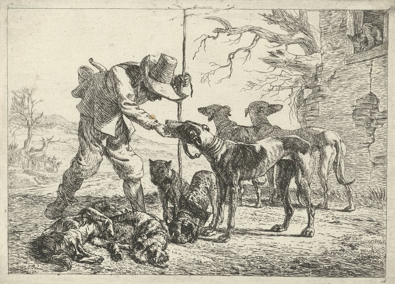 Jager met zeven honden door Pieter van Laer
