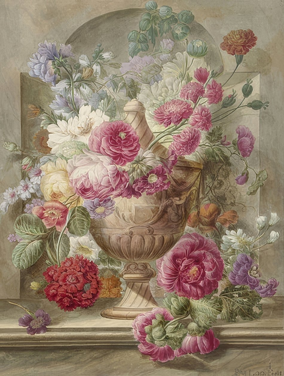 Vaas met bloemen door Pieter van Loo