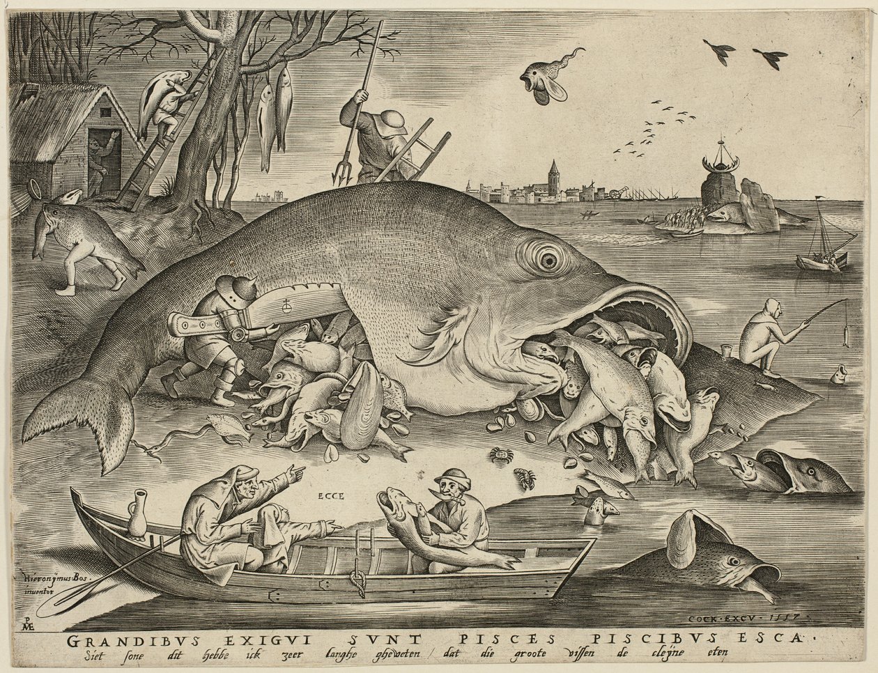 Grote vissen eten kleine vissen door Pieter van der Heyden