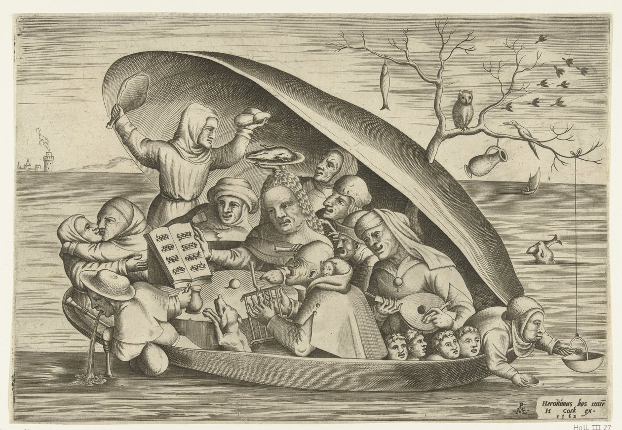 Muzikanten in een mosselschelp door Pieter van der Heyden
